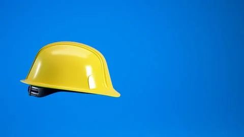 Yellow hard hat isolated on white. Safety helmet for Labour Day. 3d render. Stock Illustration