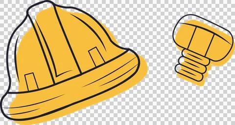 Yellow hard hat is showcasing flat vector style, with screw fastener on 스톡 일러스트