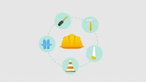 A yellow hard hat surrounded by construction tools concept animation with a.. Stock Footage 266002566