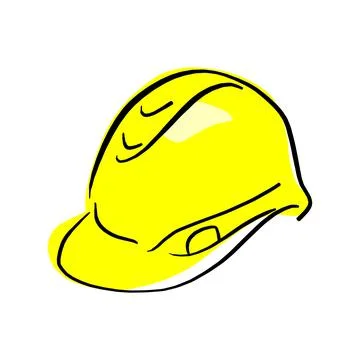 Yellow hard hat vector illustration sketch hand drawn with black lines isolat Stock Illustration