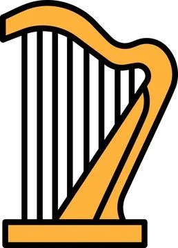 A yellow harp with black strings 스톡 일러스트