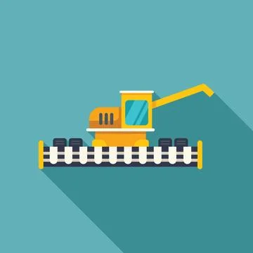 Yellow harvester machine harvesting rice or wheat field flat design icon イラスト素材