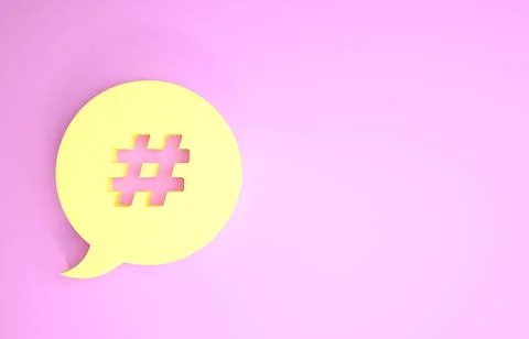 Yellow Hashtag speech bubble icon isolated on pink background. Concept of num Illustrazione stock