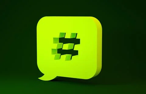 Yellow Hashtag speech bubble icon isolated on green background. Concept of nu Illustrazione stock