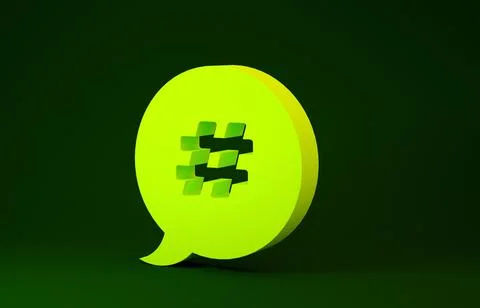 Yellow Hashtag speech bubble icon isolated on green background. Concept of nu Illustrazione stock
