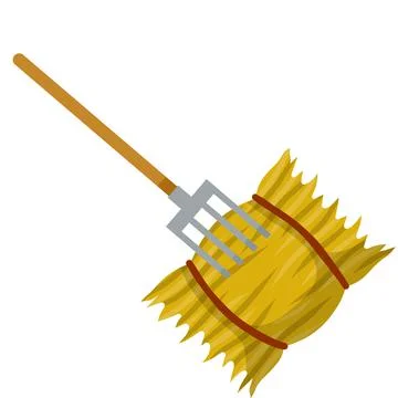 Yellow haystack and hayfork. Cartoon flat illustration. Illustrazione stock