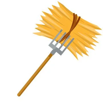 Yellow haystack and hayfork. Cartoon flat illustration. Stock Illustration
