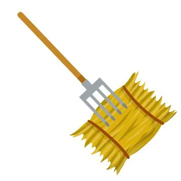 Yellow haystack and hayfork. Cartoon flat illustration. Stock Illustration
