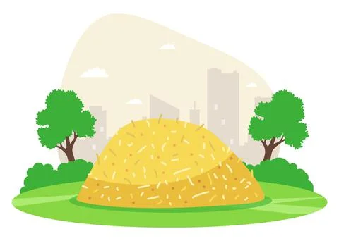 A yellow haystack lies on a green meadow. Stock Illustration