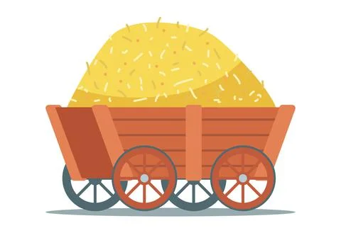 Yellow haystack in a wooden cart. Stock Illustration