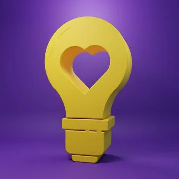 Yellow Heart shape in a light bulb icon isolated on purple background. Love.. Stock Illustration