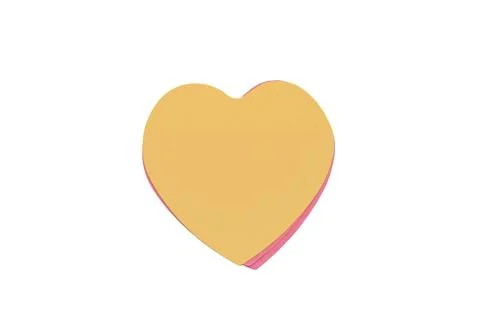 Yellow heart shaped sticky note paper isolated on a pure white background Stock Photos