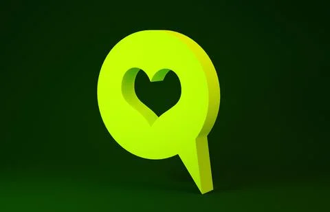 Yellow Heart in speech bubble icon isolated on green background. Heart shape  Illustrazione stock