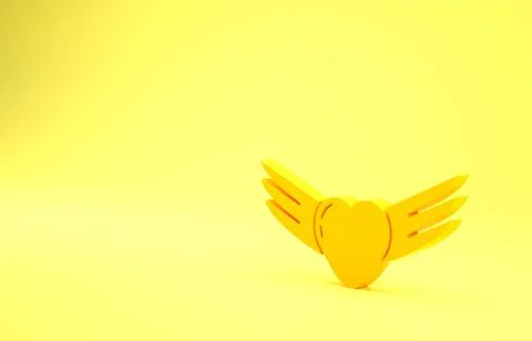 Yellow Heart with wings icon isolated on yellow background. Love symbol. Vale Ilustração Stock
