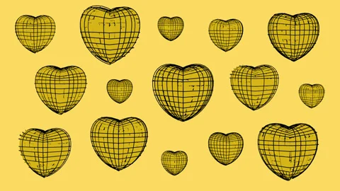 Yellow Hearts in Hand Drawn Style Loop. Ideal for Valentine's Day Stock Footage 230127409