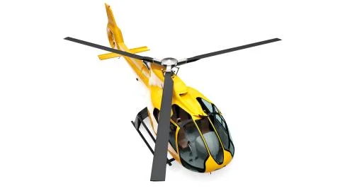Yellow helicopter isolated on the white background. 3d rendering. Illustrazione stock