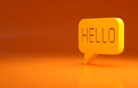 Yellow Hello in different languages icon isolated on orange background. Speech Stock Illustration