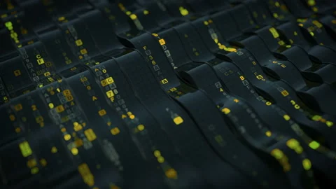 Yellow HEX computer code on curved screen seamless loop 3D render animation Stock Footage 120811376