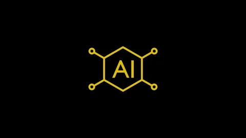 Yellow hexagon artificial intelligence circuit logo animation on black bg. Stock Footage 348091995