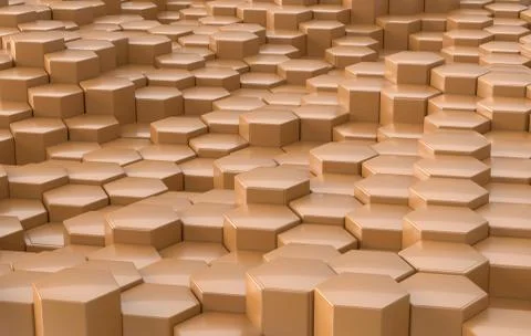 Yellow hexagon background perspective, 3d illustration Stock Illustration