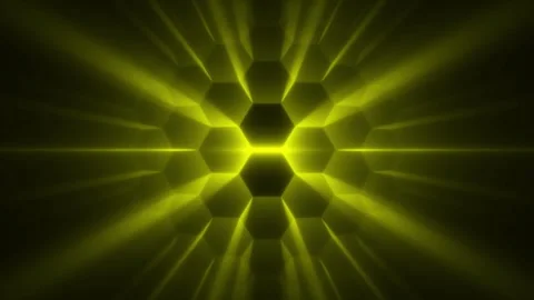 Yellow Hexagon Ball and Light Beams Rotation Animation VJ Loop Background 4K Stock Footage 257919210