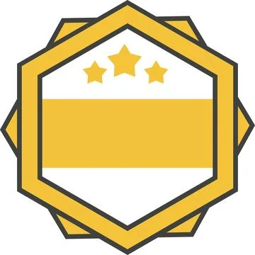 Yellow hexagon premium label with blank banner and dark outline Stock Illustration