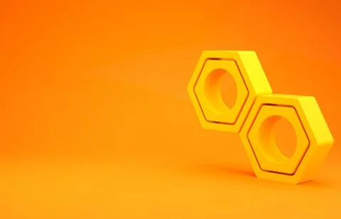 Yellow Hexagonal metal nut icon isolated on orange background. Minimalism con Illustrazione stock