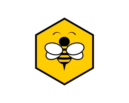 Yellow hexagonal shape with bee inside Illustrazione stock