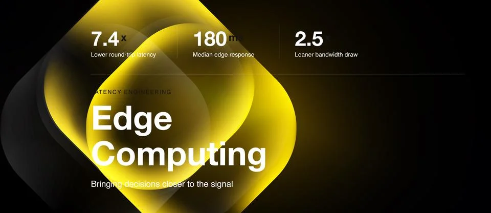 Yellow hexagonal shapes display latency, response time, bandwidth data. Text Stock Illustration