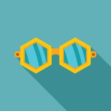 Yellow hexagonal sunglasses reflecting sunlight on blue background 스톡 일러스트