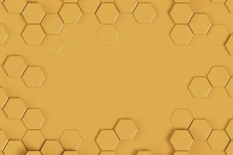 Yellow hexagons abstract background with copy space. Geometric pattern. 3d .. Stock Illustration