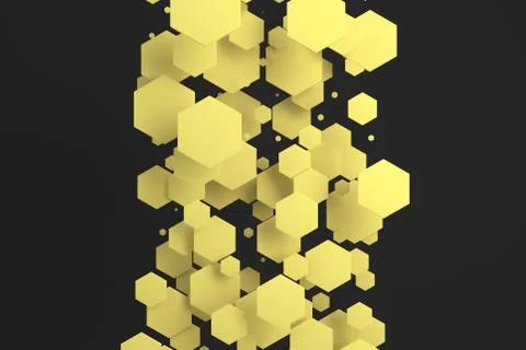 Yellow hexagons of random size on black background Stock Illustration