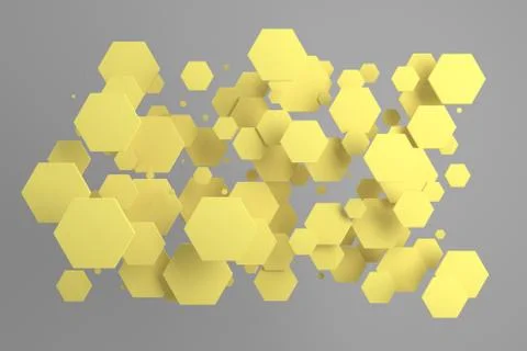 Yellow hexagons of random size on white background Stock Illustration