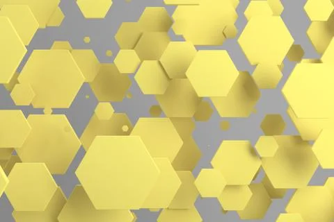 Yellow hexagons of random size on white background Stock Illustration