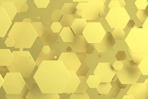 Yellow hexagons of random size on yellow background Stock Illustration