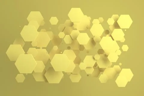 Yellow hexagons of random size on yellow background Stock Illustration