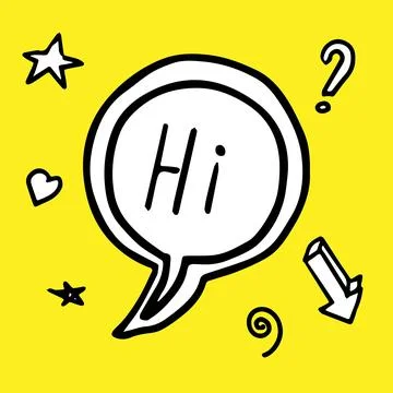 Yellow Hi speech bubble icon symbol. Web design. Sticker design. Illustrazione stock