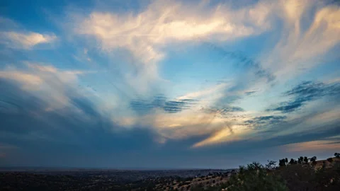 Yellow High Clouds and Sunset Fade to Blue Timelapse Stock Footage 285151859