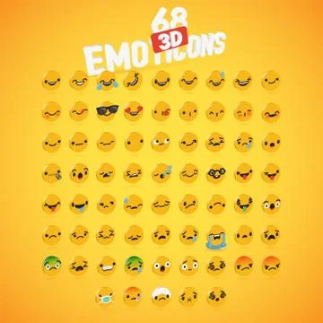 Yellow high detailed 3D disc emoticon set, vector illustration Stock Illustration
