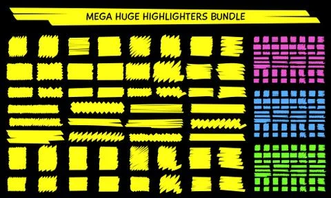 Yellow highlight marker hand drawn scribble set Stock Illustration