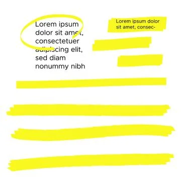 Yellow highlight marker lines. Brush pen underline. Yellow watercolor hand dr Stock Illustration