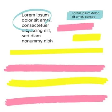 Yellow highlight marker lines. Brush pen underline. Yellow watercolor hand dr Stock Illustration
