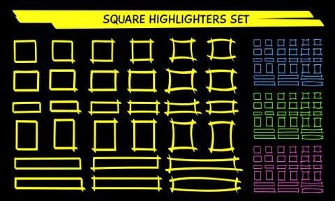Yellow highlight marker square frame set vector Stock Illustration