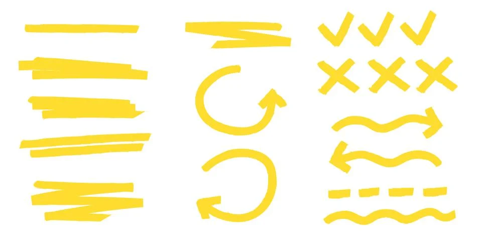 Yellow highlight marker strokes Stock Illustration