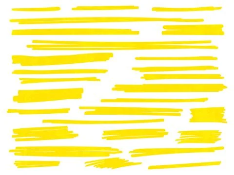Yellow highlight marker vector brush lines set Illustrazione stock