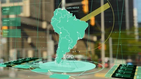 Yellow highlight sweeping in, starting teal 3D map pulsing, showing nodes, Stock Footage 337904973