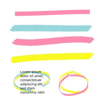 Yellow highlighter brush lines. Brush pen underline. Yellow watercolor hand d Stock Illustration