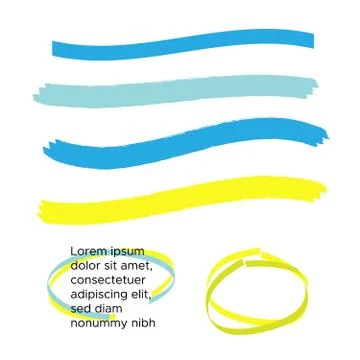 Yellow highlighter brush lines. Brush pen underline. Yellow watercolor hand d Stock Illustration