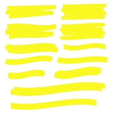 Yellow highlighter elements set. Yellow marker text selection Stock Illustration