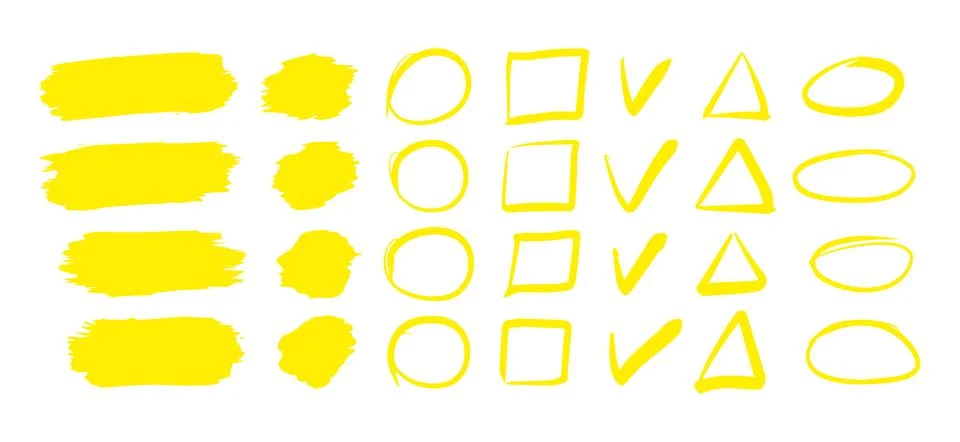 Yellow highlighter elements. Underline element, color text mark. Stock Illustration